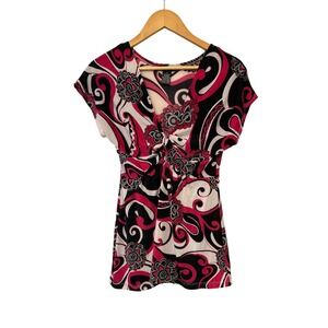 Vtg Y2K Sixteen Bold Floral Knot Front Sheer Whimsigoth Blouse M Cybergoth Top